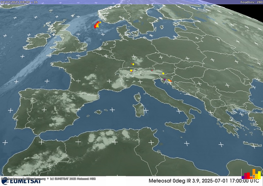 Carte des orages Infra-Rouge 01/07/2025 (Animation)
