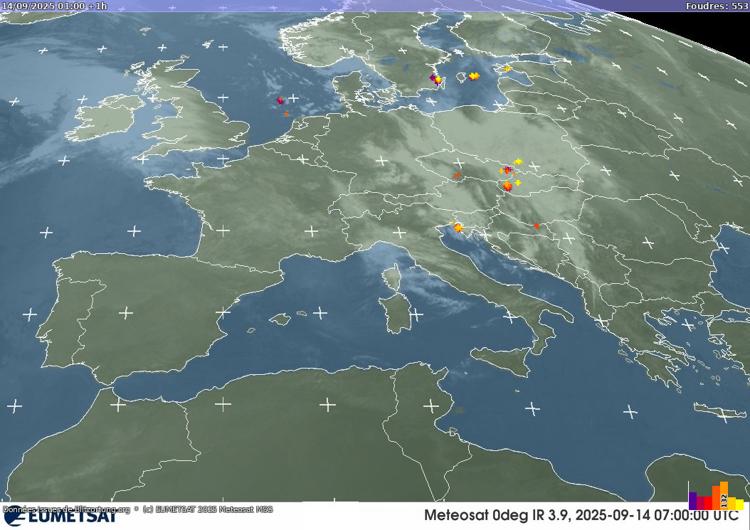 Carte des orages Infra-Rouge 14/09/2025 (Animation)
