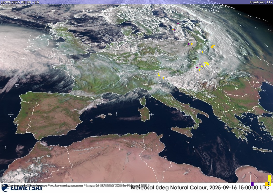 Carte des orages Sat:Europe Visible 16/09/2025 (Animation)
