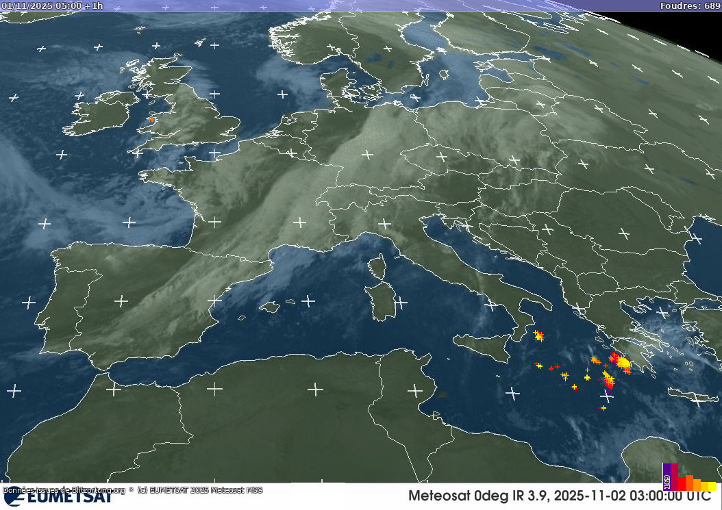 Carte des orages Infra-Rouge 01/11/2025 (Animation)