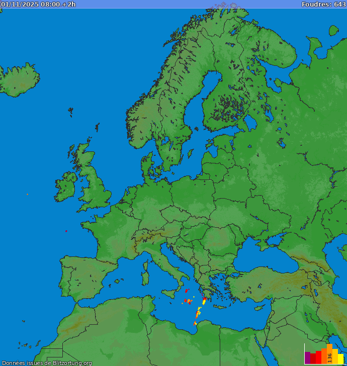 Carte des orages Europe 01/11/2025 (Animation)