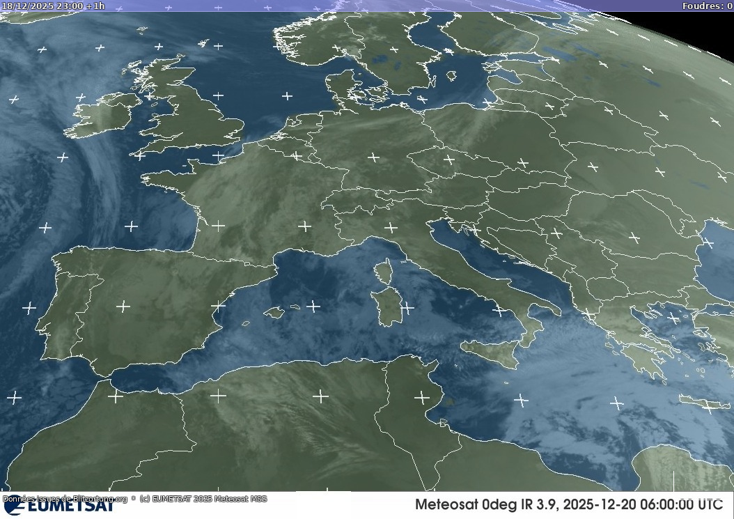 Carte des orages Infra-Rouge 19/12/2025 (Animation)