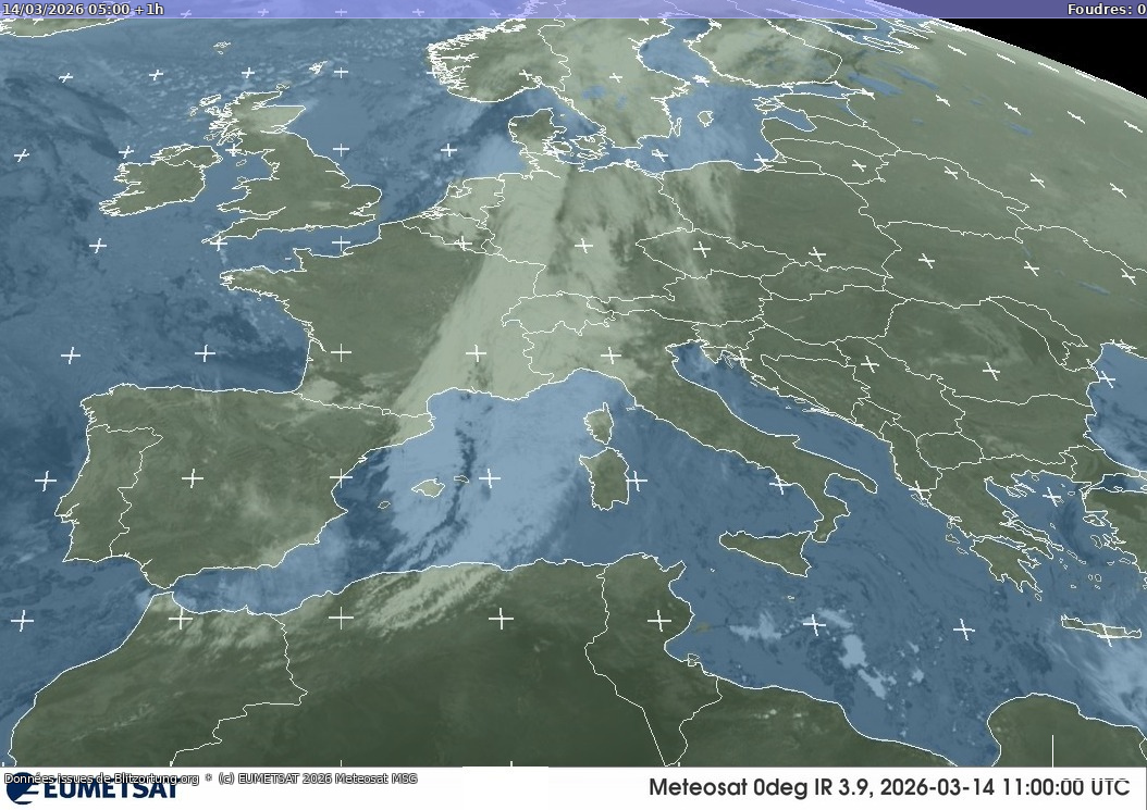 Carte des orages Infra-Rouge 14/03/2026 (Animation)