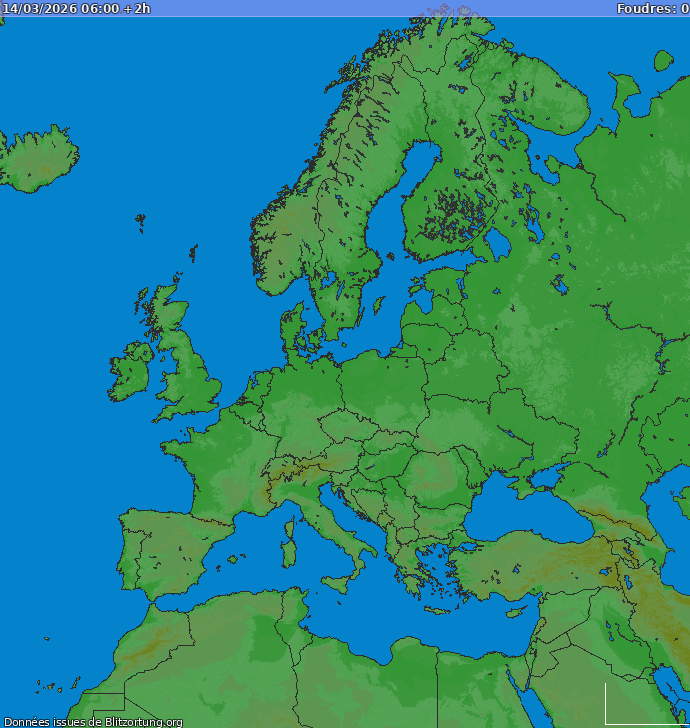 Carte des orages Europe 14/03/2026 (Animation)