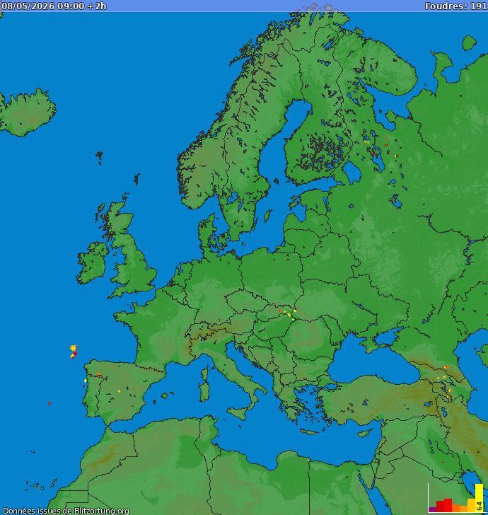 Carte des orages Europe 08/05/2026 (Animation)