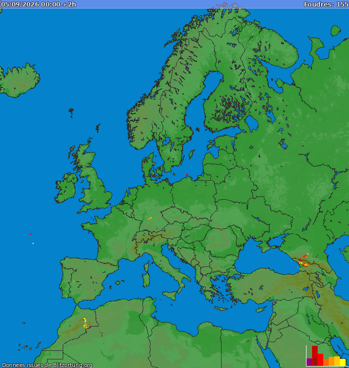Carte des orages Europe 05/09/2026 (Animation)