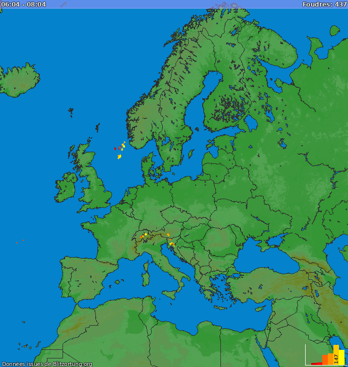 Carte des orages Europe 25/04/2024 13:04:52