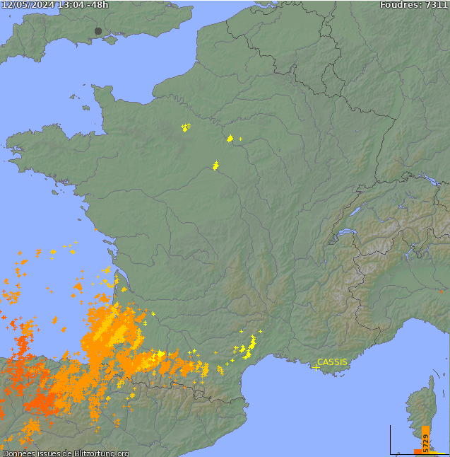 Mappa dei fulmini Francia 29.04.2024 02:02:27
